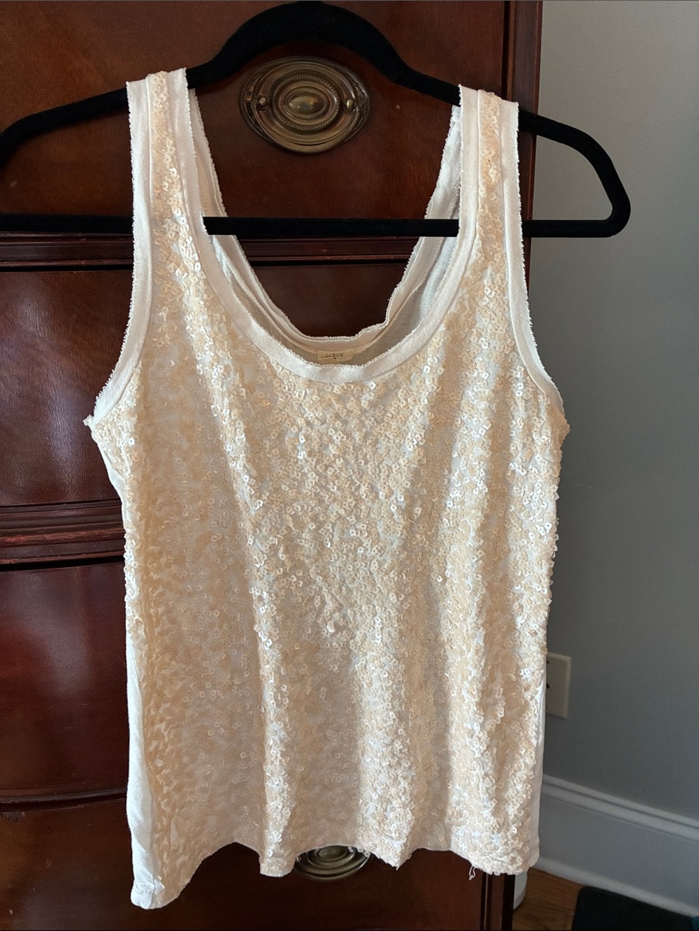 J Crew Sequin Scoop Neck Tank Top - Cream